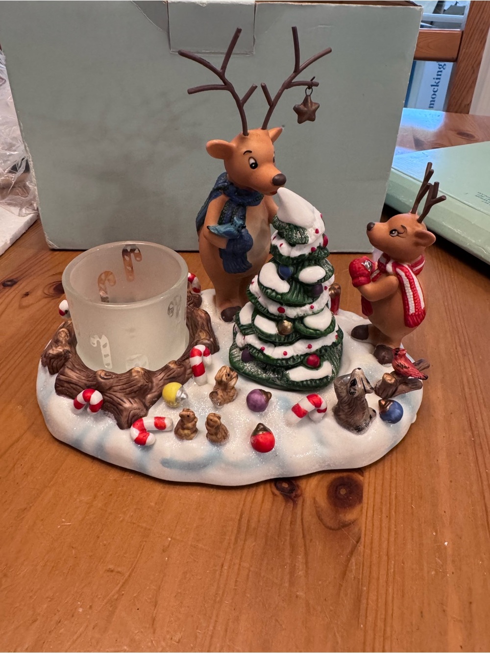 Holiday Reindeer & Christmas Tree Candle Holder - Brown